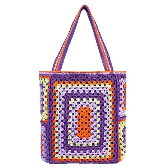 Knitted Shouder Bags Crochet Handbag Colorful Summer Totes Uwu o_o - Picture 1 of 7